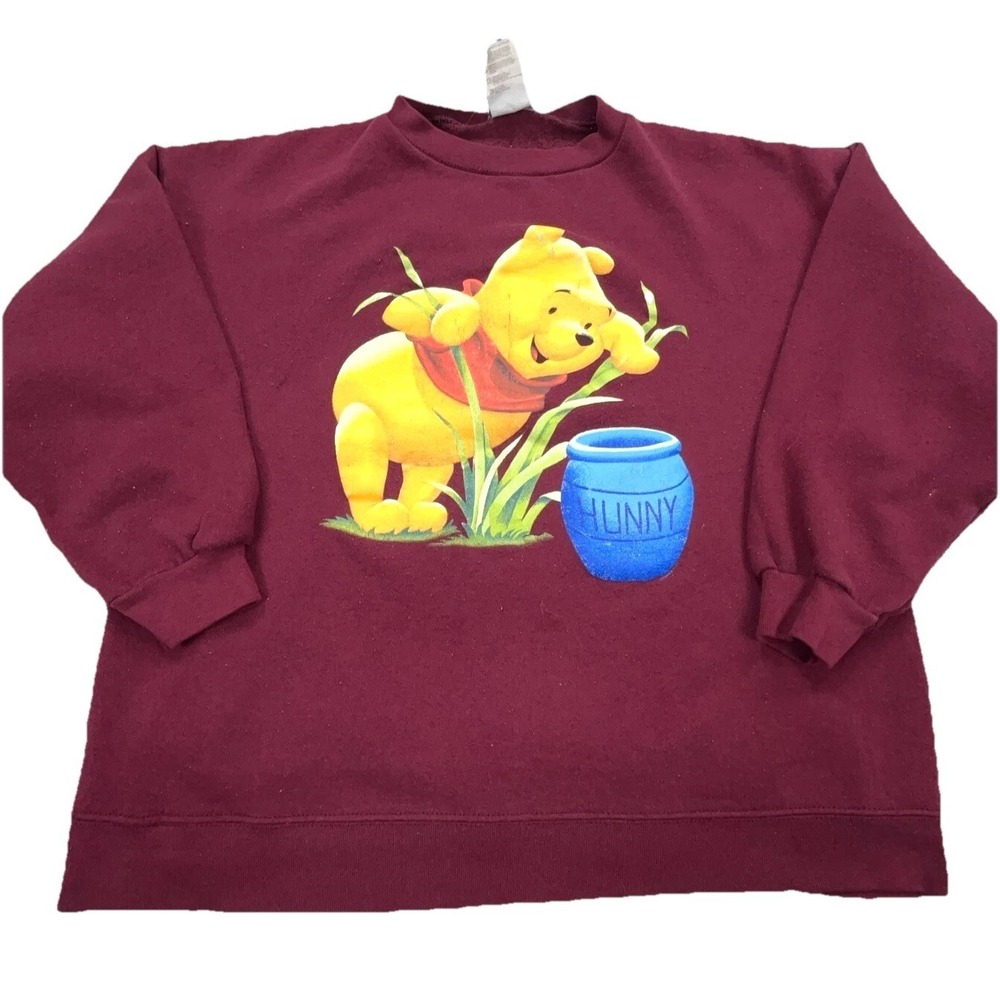 Vintage Winnie The Pooh Sweatshirt Women XL Maroon‎ Crew Neck Sweater Y2K Disney